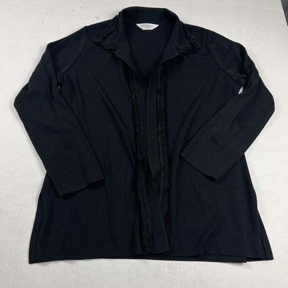 Exclusively Misook Black Textured Trim Open Front Knit Jacket Size PS Petite Sma - Picture 1 of 9